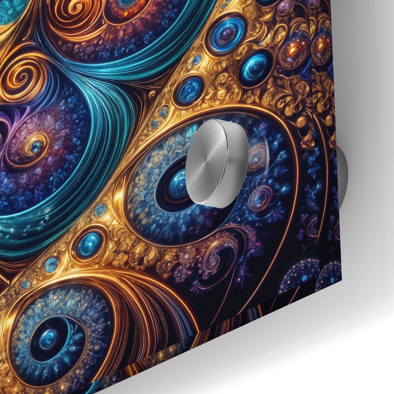 «Blue & Gold Swirl» par Rey Klimt, art mural en verre acrylique, H 24 po x l 24 po x P 0,2 po