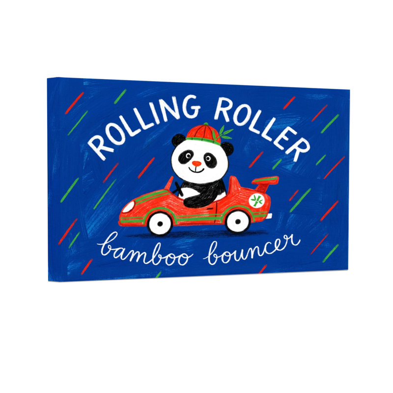 Animaux, Panda roulant en voiture rouge, H 12 po x l 18 po