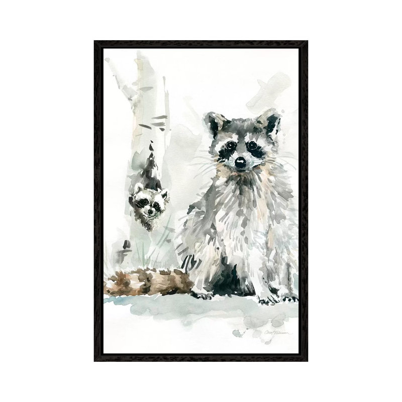 Raccoon And Baby by Carol Robinson - Painting on Canvas, 101.6 cm H x 66.04 cm W, Black Framed Canvas