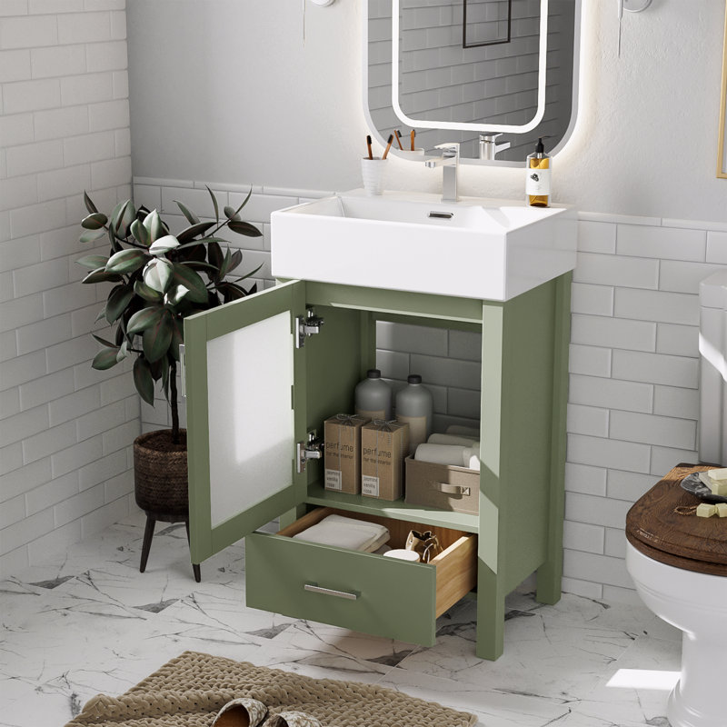 Meuble-lavabo de 20 pouces avec lavabo en céramique et beaucoup de rangement, Vert