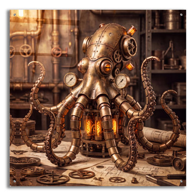'Steampunk Mechanical Octopus' By Veve Acrylic Glass Wall Art, 36" x 36"