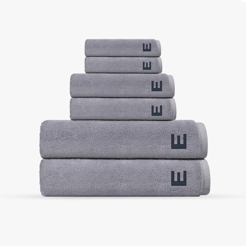 Monogrammed Cloer 6 pcs Turkish Towels Set, E, Silver