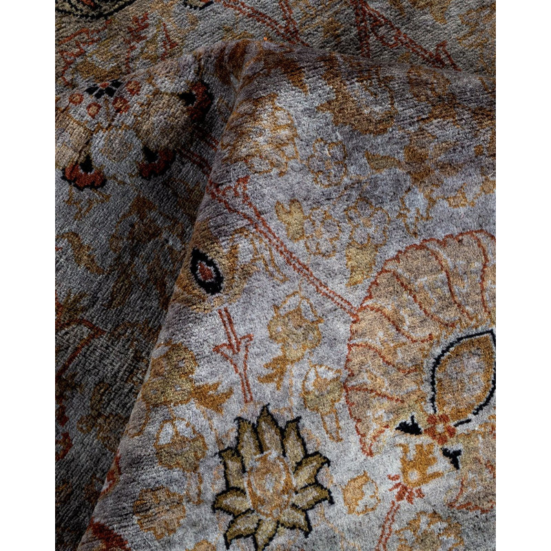 Tapis noué à la main Mazarine, unique en son genre - gris