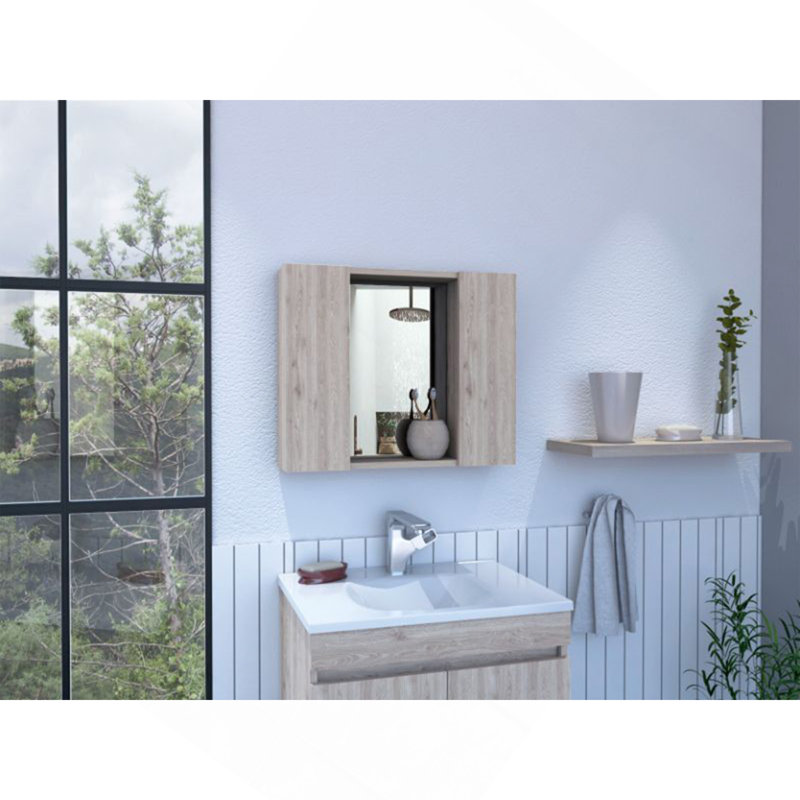 Draco Medicine Cabinet, Mirror, Double Door, One External Shelf, Light Gray