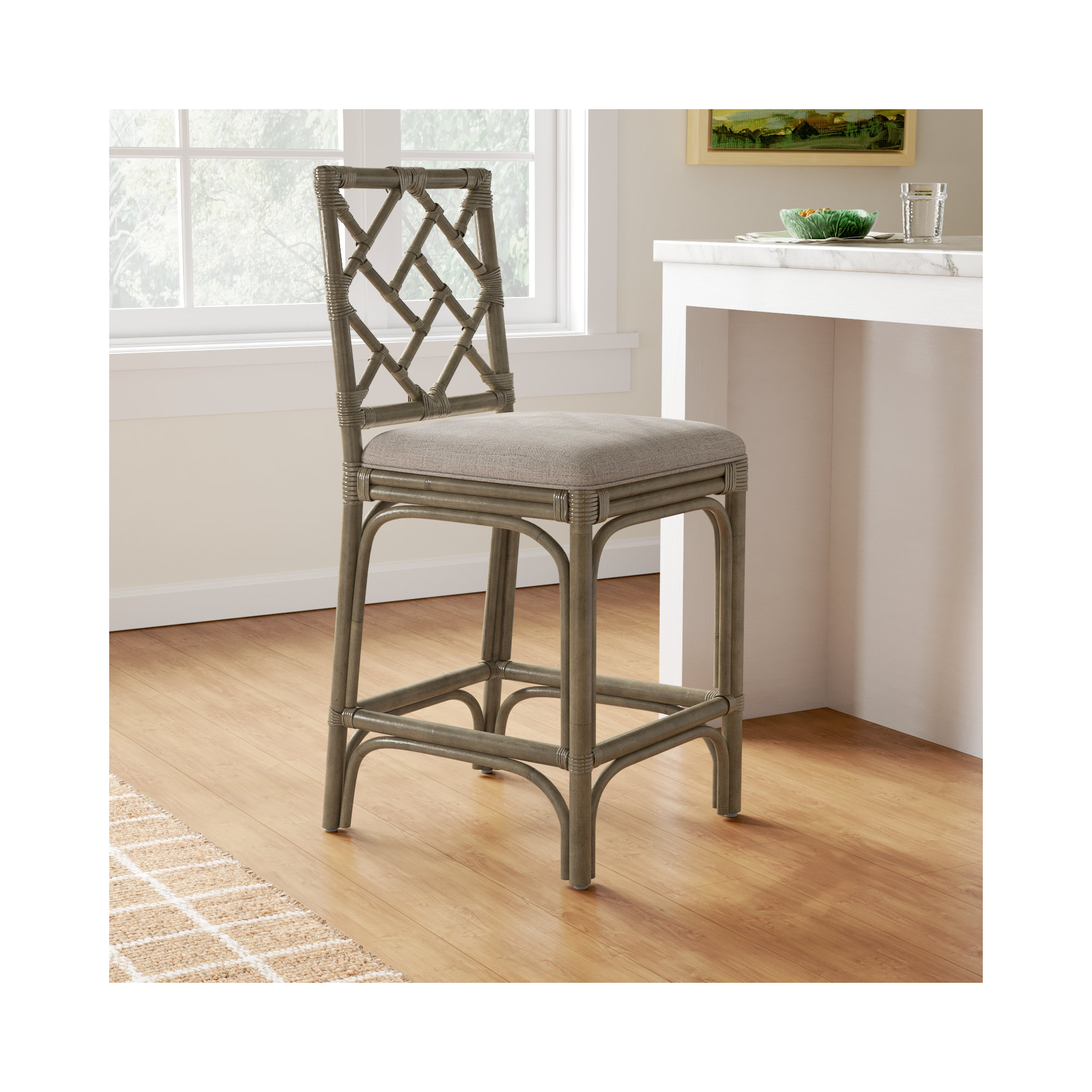 Fulton Woven Stool, Gray, Counter Stool (24" Seat Height)