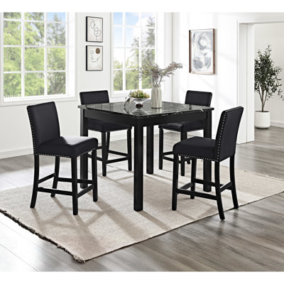 Counter Height Square Faux Marble Dining With 4 Upholstered Chairs, Velvet Fabric, And Contemporary Vibe 5 Table Chairs In Modern Design
