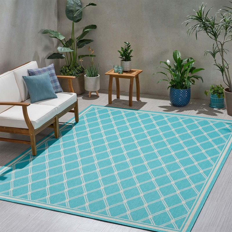 Teal Rectangle Polypropylene Rug, Rectangle 7'10" x 10'