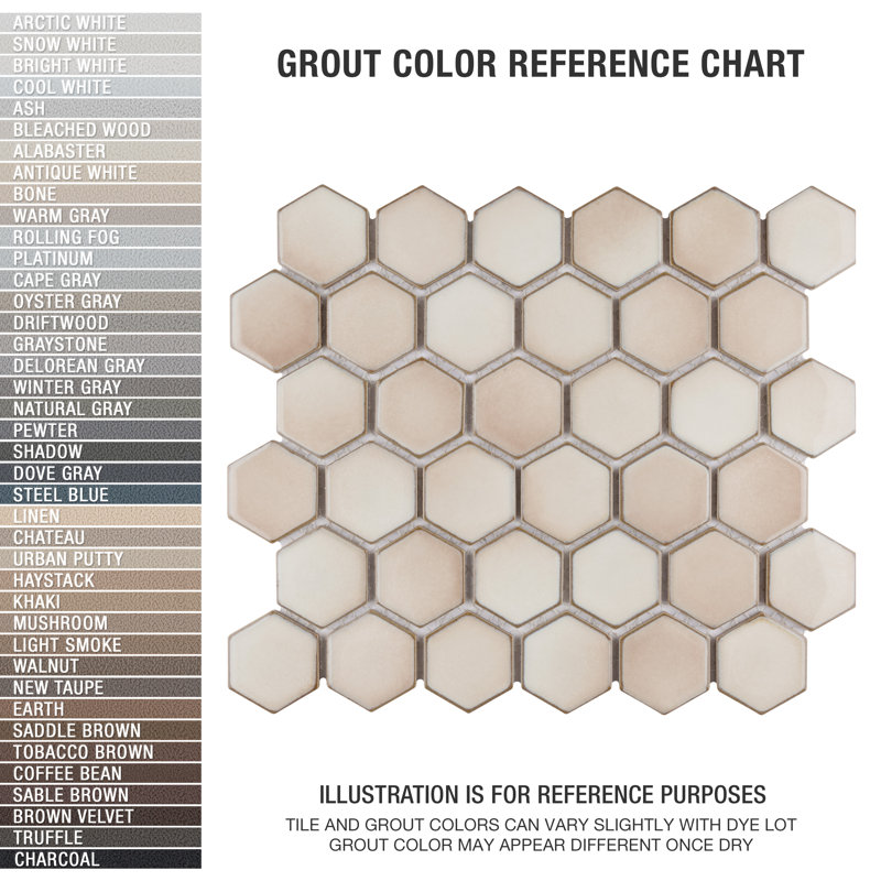 Hudson Due 2" x 2" Hex Porcelain Mosaic Wall & Floor Tile, Truffle