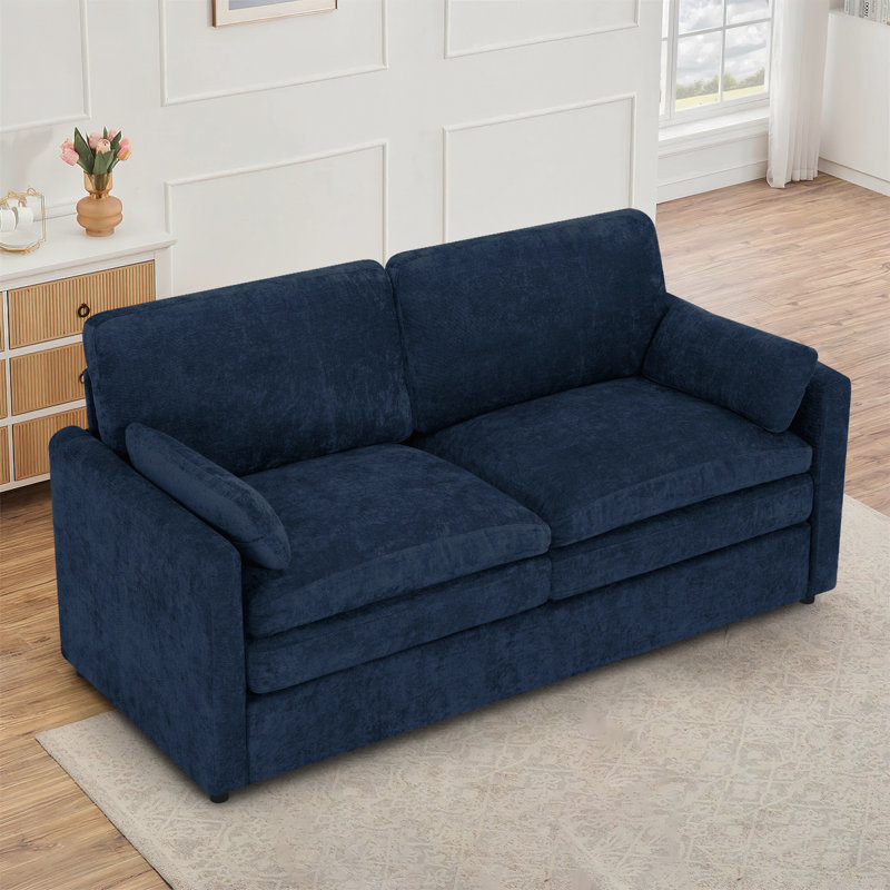 69" Modern Soft Couch With Upholstered Cushion, Chenille Sofa With 2 Well-Filled Pillows, 2-Seat Sofa For Living Room, Bedroom