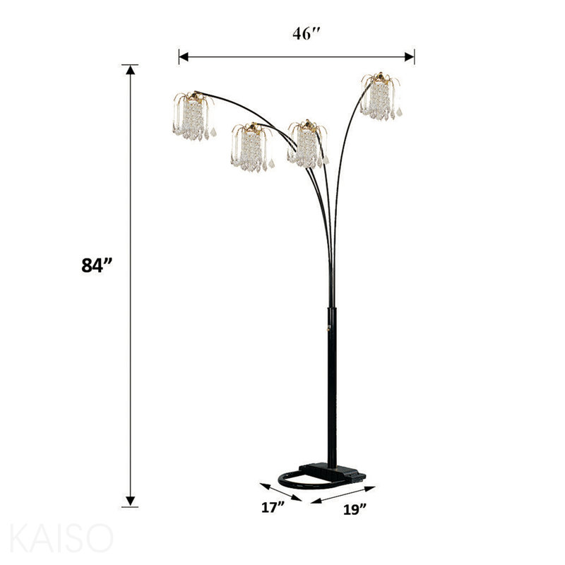 Lampe sur pied arquée noire à 4 têtes en cristal