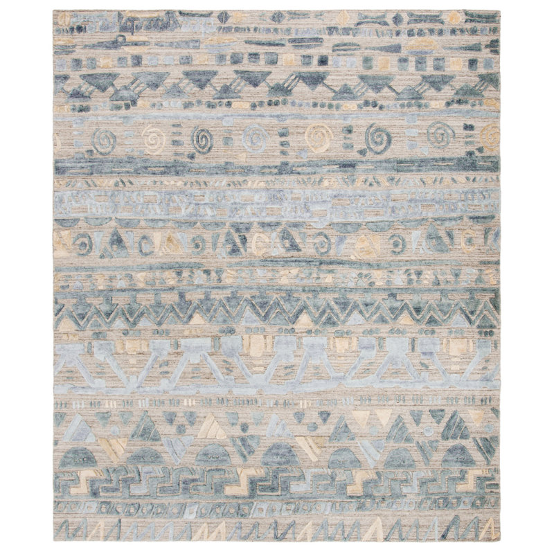 Tapis beige / bleu clair Bourge, Rectangle 9 pi x 12 pi