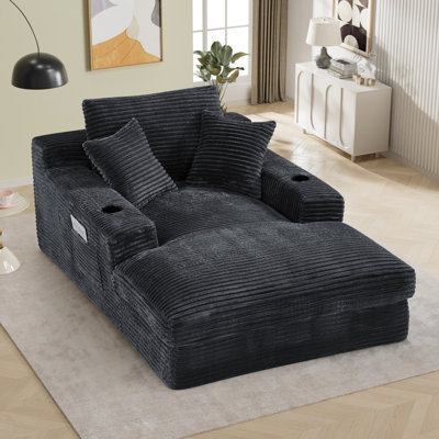 49.6" W Chaise Lounge Sofa Deep Seat Couch With Storage Bags And Cup Holders - No Assembly Required