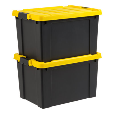 IRIS 80 Qt./20 Gal. Heavy-duty Stackable Storage Tote in Black with Yellow Lid