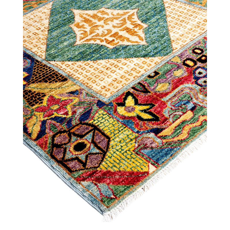 Tapis unique noué à la main Eclectic - multicolore, 8 pi 1 po x 8 pi 2 po