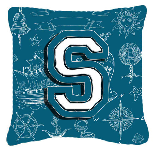 Monogramme initiale mer Doodles intérieur/extérieur Throw Pillow, 18" H x 18" L x 5.5" D, Z