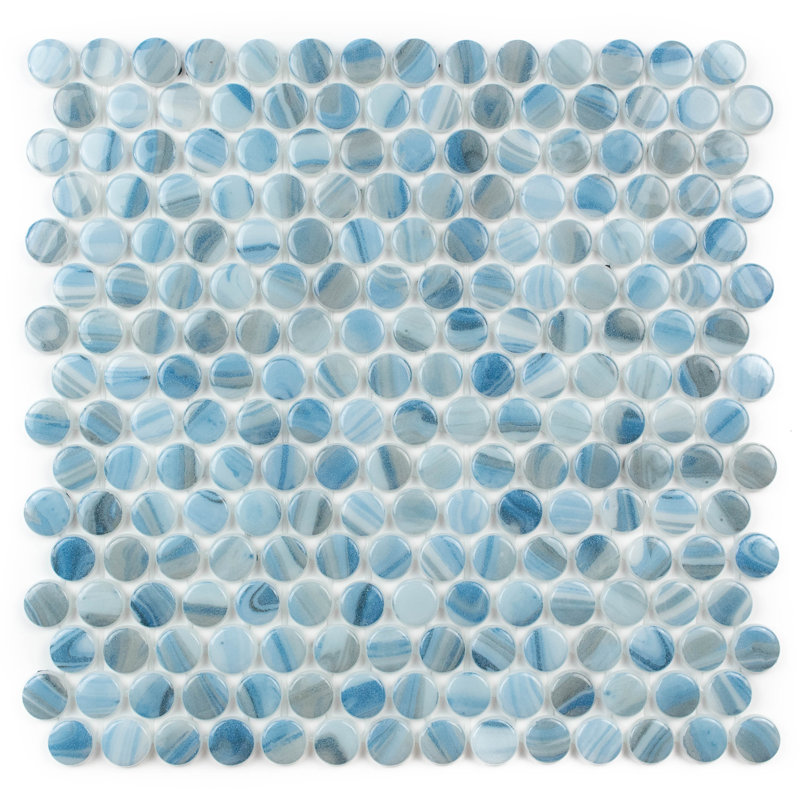 Carreau de mosaïque rond en verre 12 po x 12 po Eterna Penny, Bleu foncé