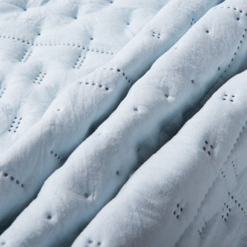 Heat Pressed Polyester Quilt, Single Quilt + 2 Shams, Soft Sky Blue/Indigo Light Blue