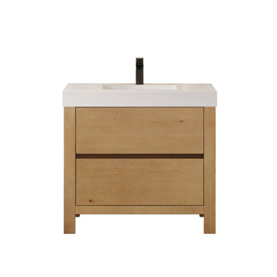Abbie 36" Single Bathroom Vanity in Weathered Fir with White Artificial Stone Integrated Sink without Mirror