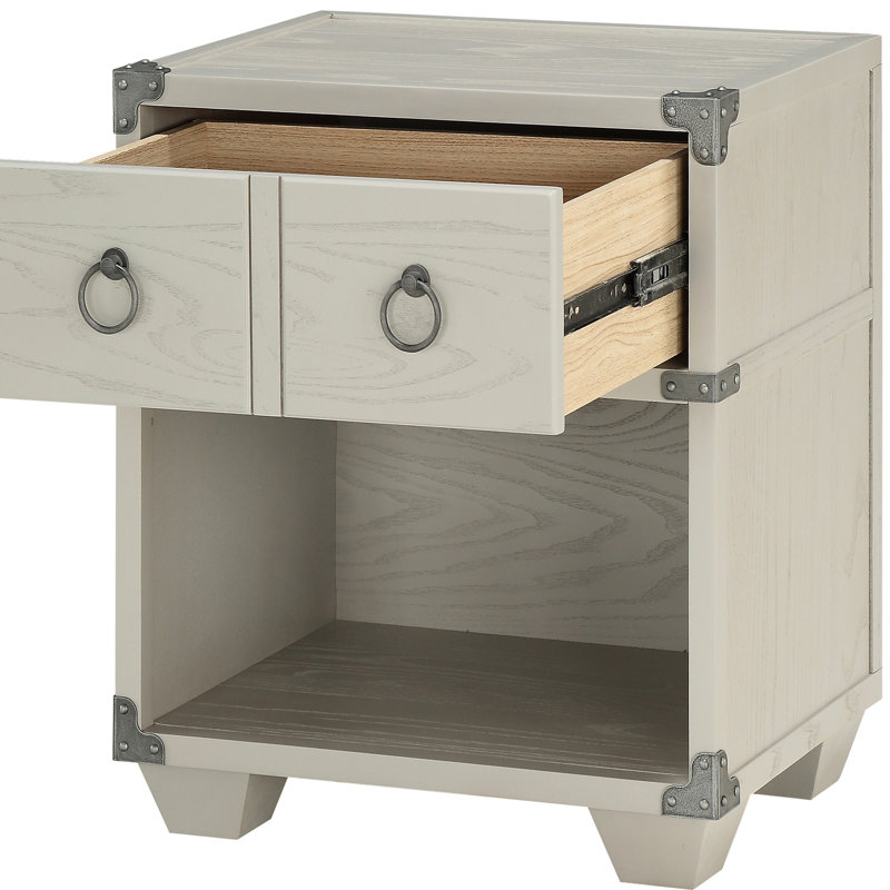Table de chevet compacte grise avec tiroir, tablette et option de charge