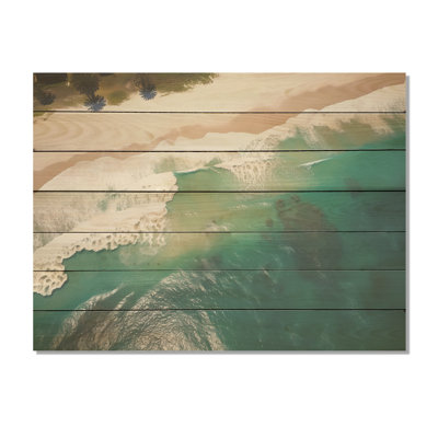 Green Waves Aerial View II - Beach On Wood Print