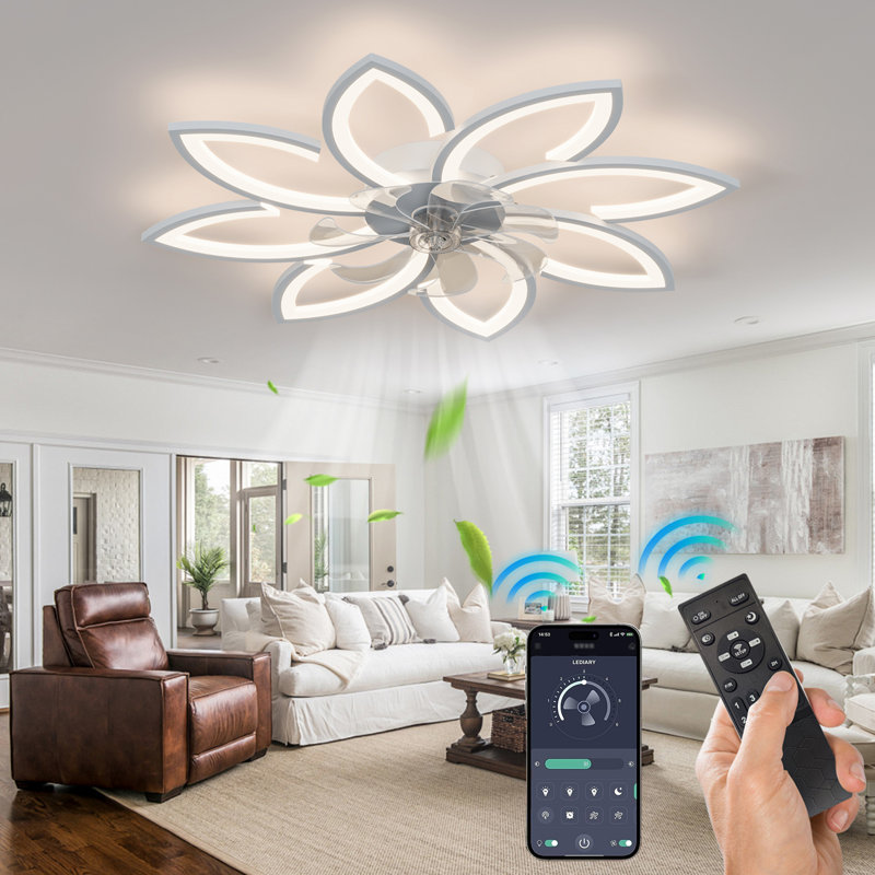 Deira 90cm 7 - Blade Reversible Dimmable LED Ceiling Fan With Remote Control And APP, White