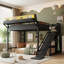 Lit mezzanine avec glissade, étagères de rangement et garde-robe-949858420-949858423