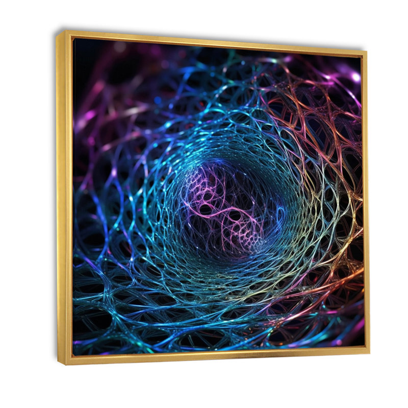 Impression sur toile Infinity Net Space Matrix I - Fractals, Cadre flottant doré, H 16 po x l 16 po x P 1 po