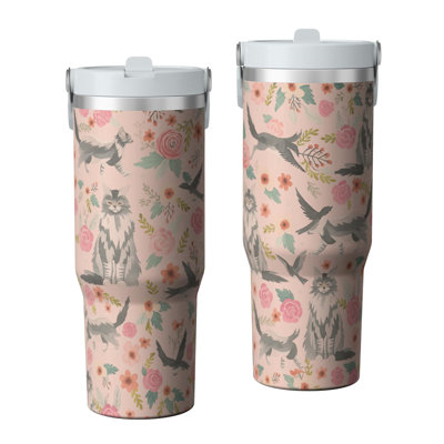 30 oz Tumbler  with Lid and handle  Stainless steel  Insulated tumblers  Cute water bottle with Flip(western floral)