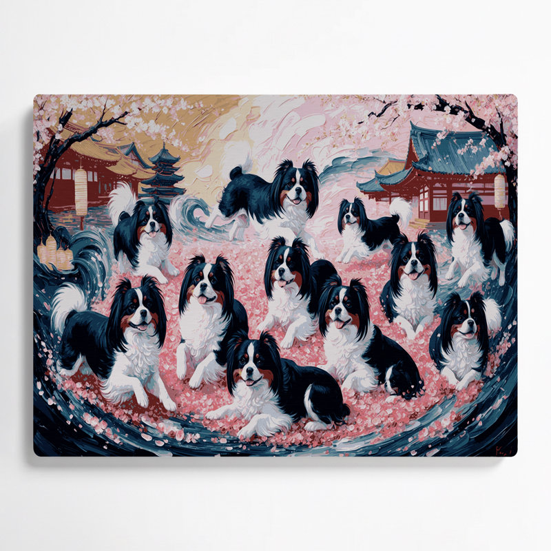 Chiens, menton japonais beige, art mural en métal, H 20 po x l 24 po