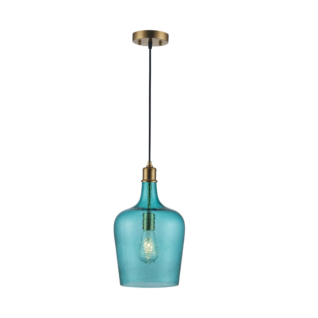 Lonie LT blue glass with gold iron fixture Breakwater Bay
