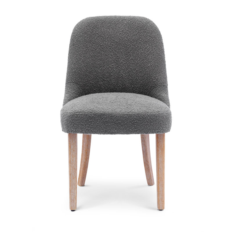 Gray Boucle Upholstered High Back Side Chair with Wood Legs