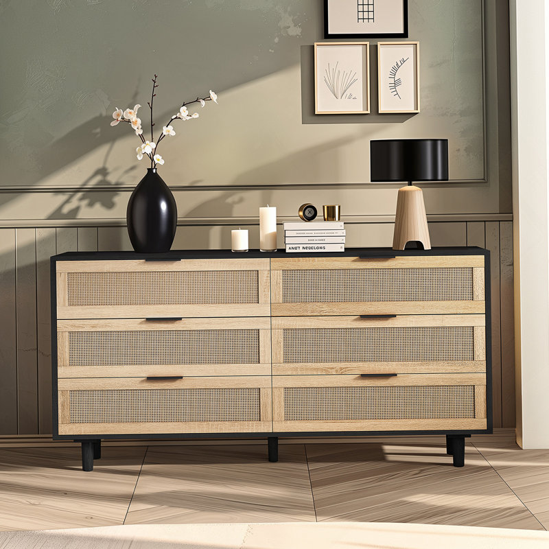 Armoire de rangement en rotin à 6 tiroirs, pour chambre à coucher et salon