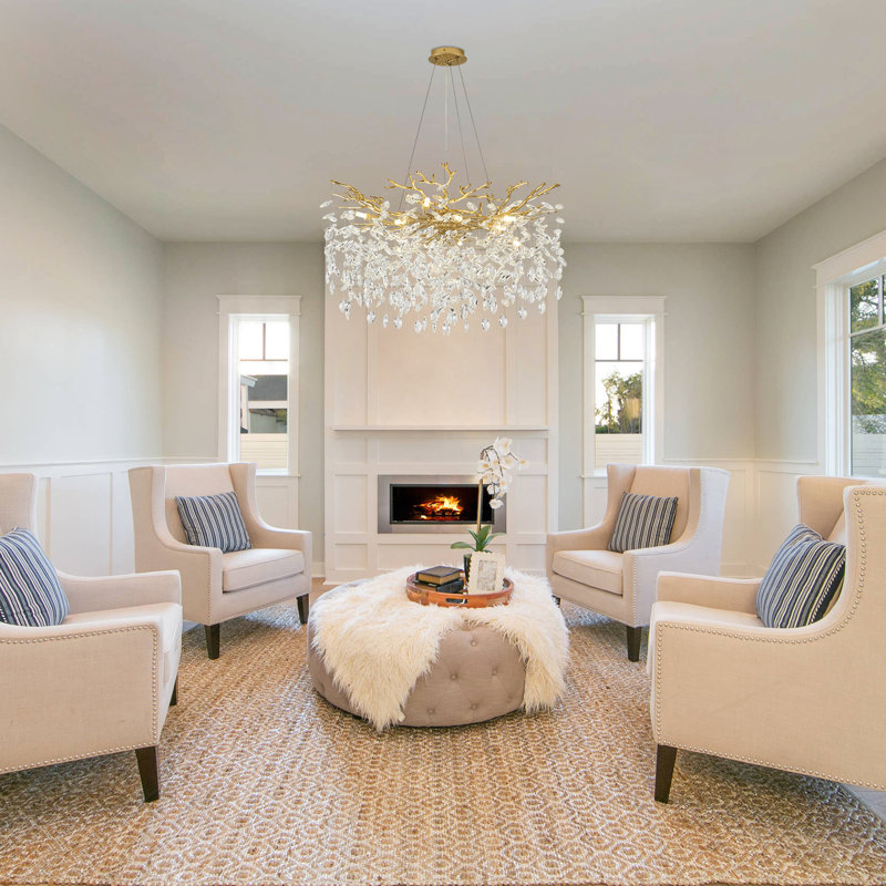 Tree Branch Crystal Chandelier Lighting 32"D, 10, Gold/White, 15.7" H x 31.5" W x 31.5" D