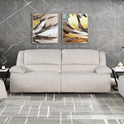 Premium Power Reclining Sofa Charging Port Vanilla Beige Microfiber Upholstery Living Room Furniture 1Pc