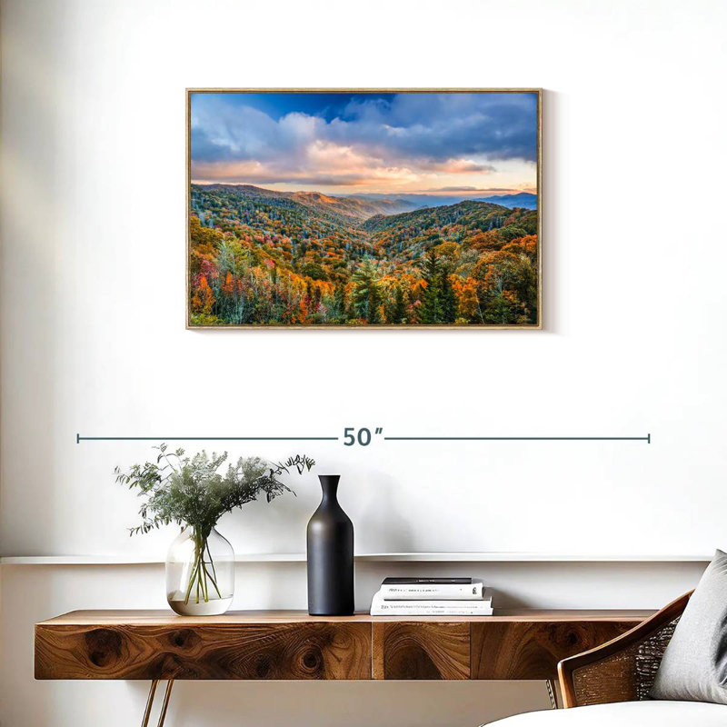 Smoky Mountains at Fall, Cadre flottant en bois naturel, 31 po x 21 po