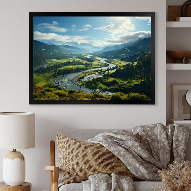 «USA River Columbia Gorge Landscape II», reproduction sur toile, H 12 po x l 20 po x P 1 po, Cadre simple noir