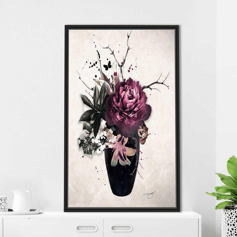 Fleurs mauves dans un vase (vertical) par Jodi - impression, Cadre flottant noir, H 43,5 po x l 27,5 po x P 2 po