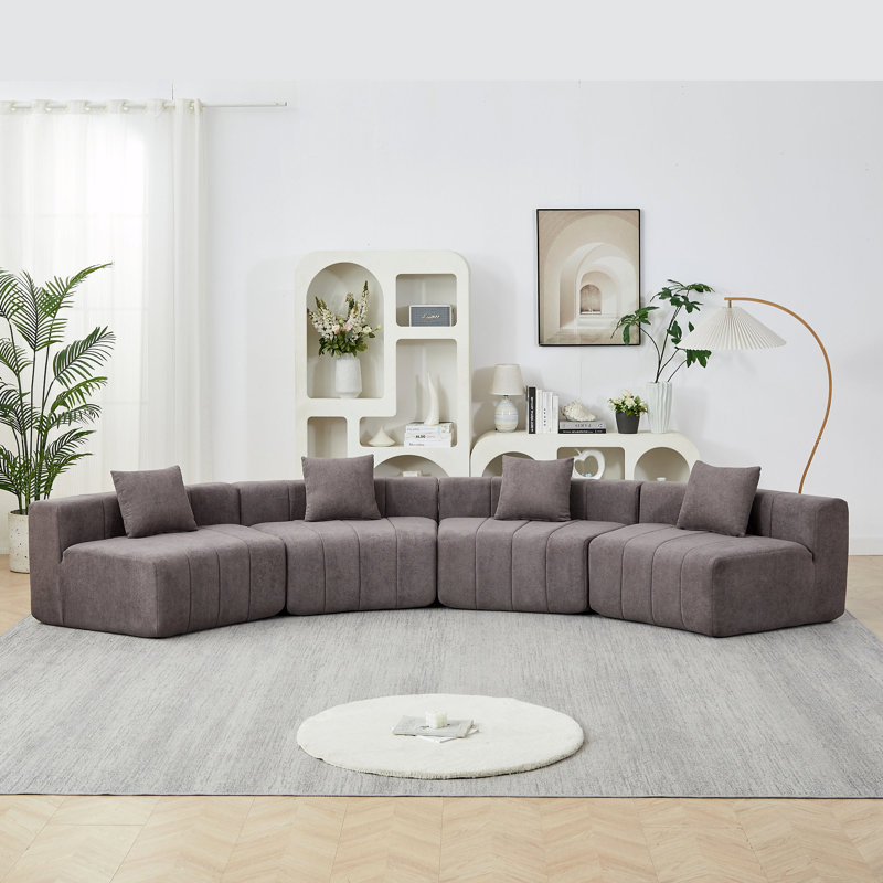 Canapé modulaire courbé Chenille, H 29 po x l 151 po x P 33 po, Gris chenille