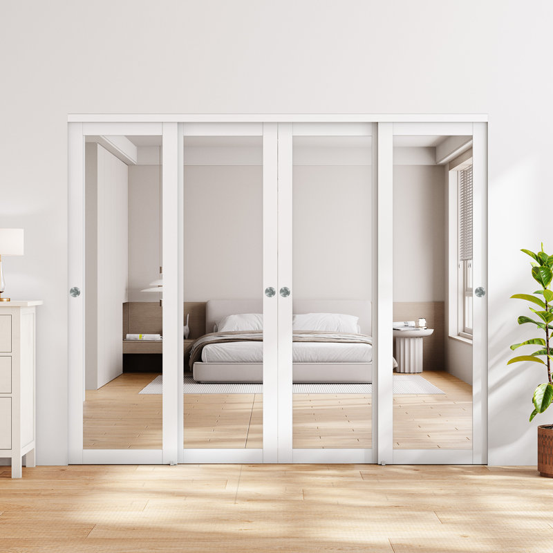 Portes coulissantes à double miroir avec quincaillerie d'installation, 120 po x 80 po