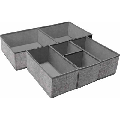 Foldable Underwear Drawer Organizer, Closet Dividers, Storage Box For Clothes, Socks (6 Bins, Gray)