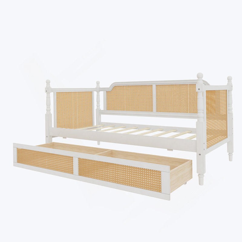 Rattan Daybed With 2 Drawers, Twin, Antique White