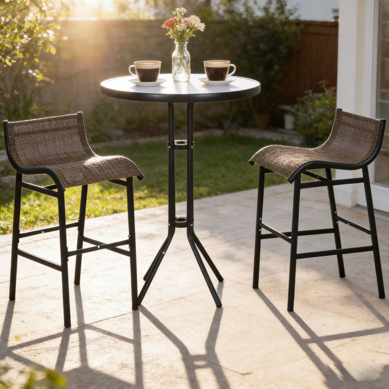 Ensemble bistro 3 pièces pour l'extérieur pour la terrasse et les repas confortables dans la cour, Brun