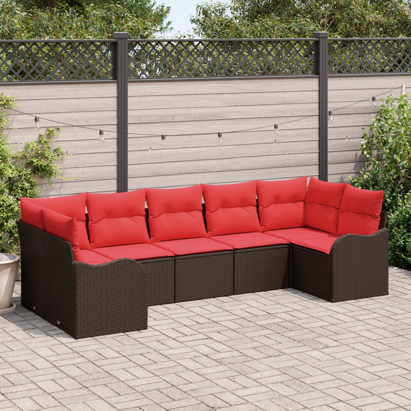 Ensemble de canapé de jardin vidaXL, Structure brune / coussin rouge