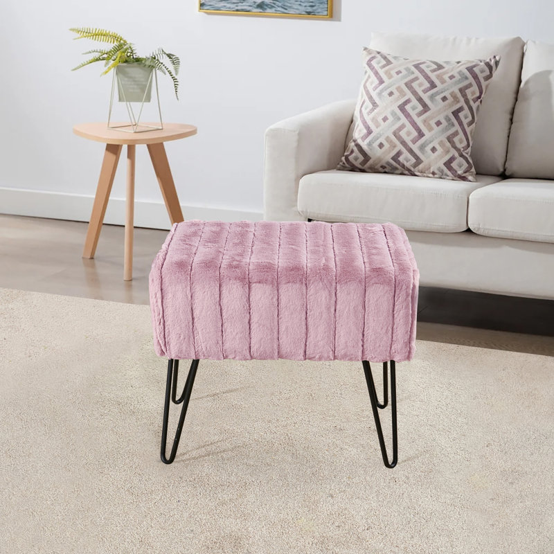 Defranco Upholstered Ottoman, Woodrose Faux Fur
