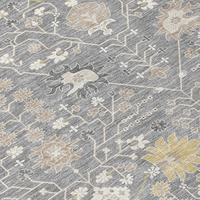 Gray Flat Woven Synthetic Washable Area Rug, 5' x 7'6"
