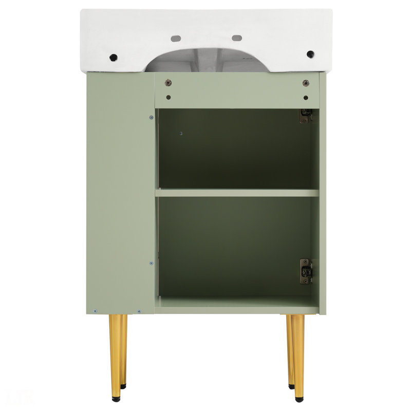 21.6" Bathroom Vanity, Combo Cabinet, Bathroom Storage Cabinet, Single Ceramic Sink, Right Side Storage, Bathroom Vanity