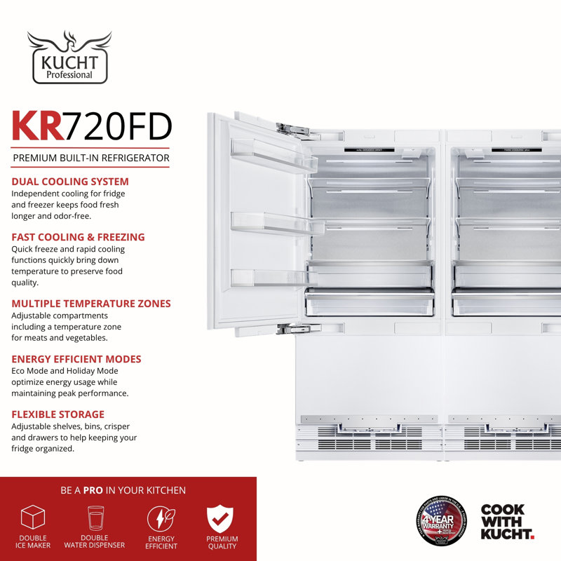 Kucht Built-in Side By Side Refrigerator, 71.5"