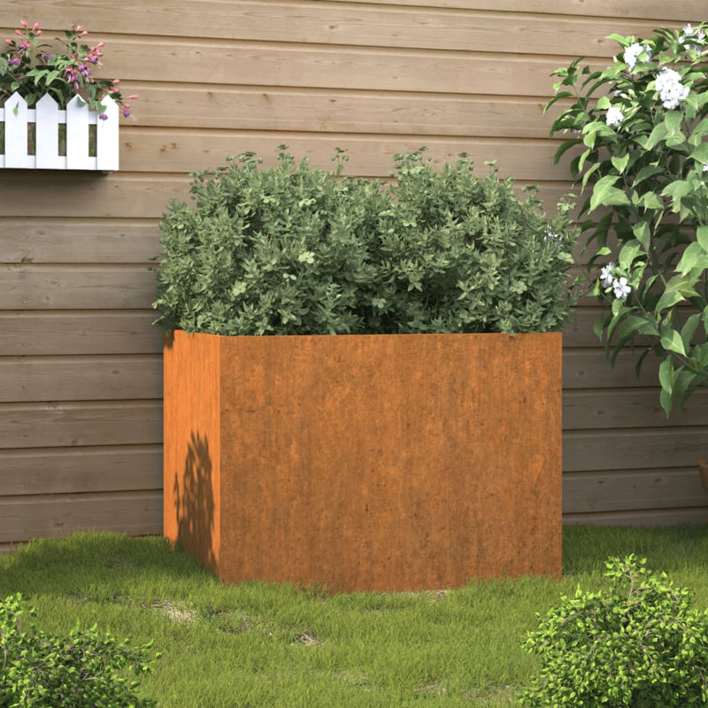 Pot de fleurs d'extérieur en acier Corten avec incrustations décoratives, H 24,4 po x l 24,4 po x P 18,1 po