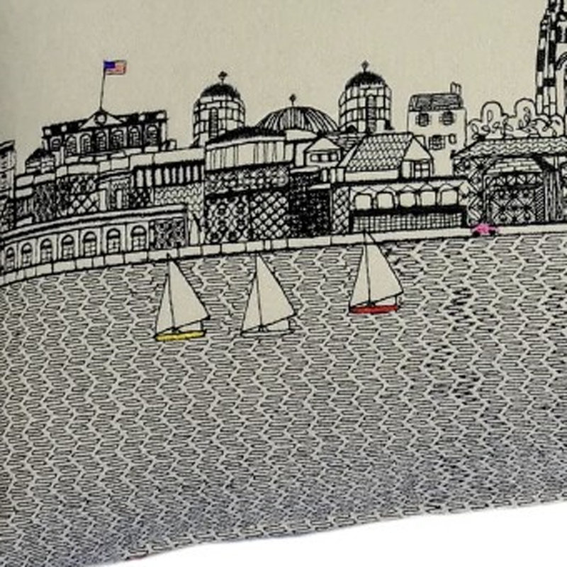 Coussin lombaire 24 po NYC, Blanc / gris