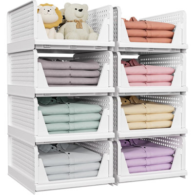 Boîte de rangement pour garde-robe empilable, paquet de 5, panier de rangement pour garde-robe multifonctionnel et pliable pour salle de bain